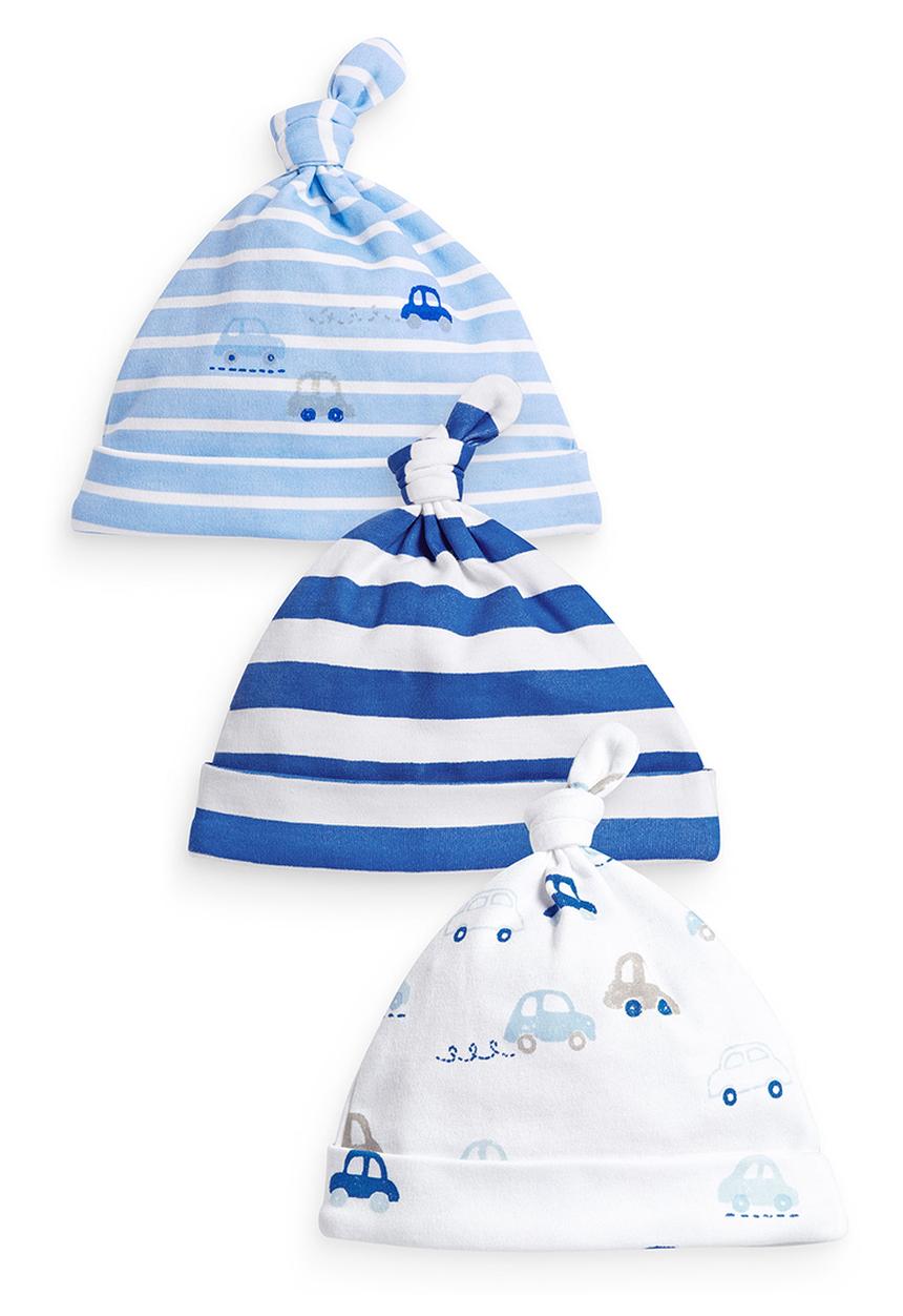 Next - 3-pack Car Hats Blue/White Blue and White