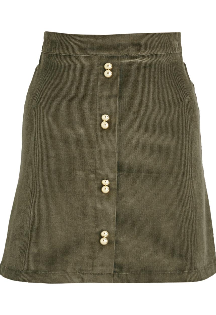 c(inch) - Front Button Mini Skirt Dark Green