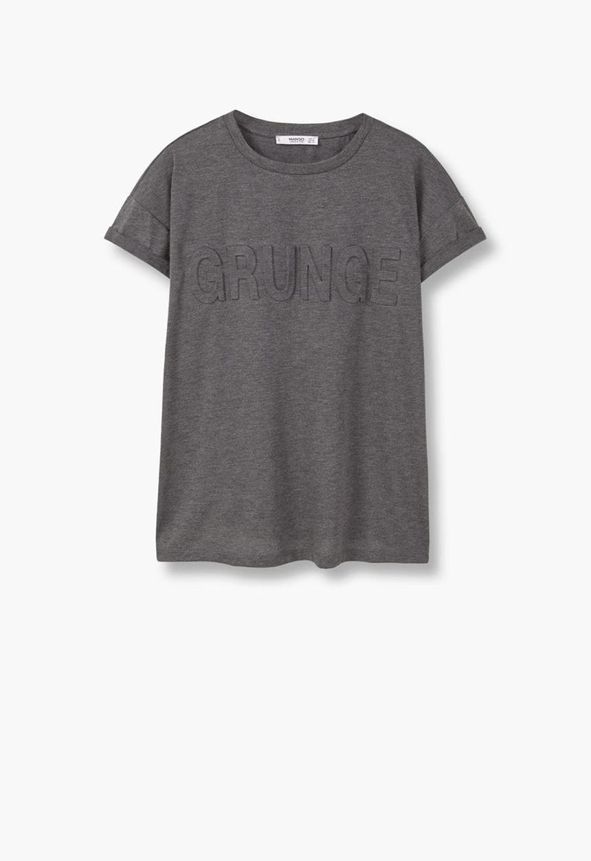 MANGO - Embossed Cotton T-shirt Dark Grey