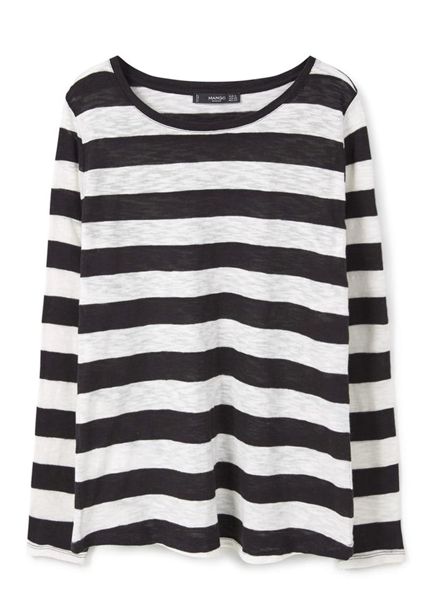MANGO - Striped Long Sleeve T-shirt Black and White