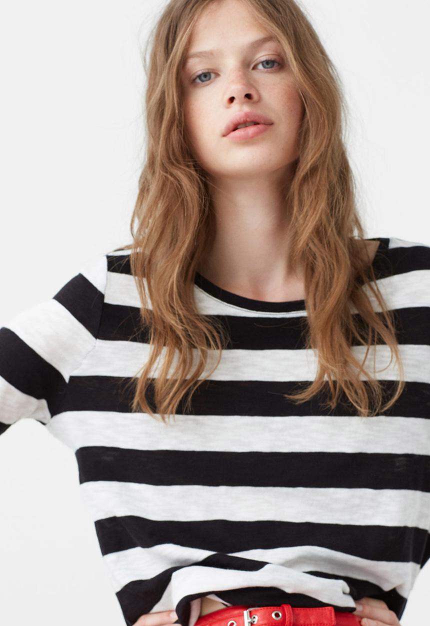 MANGO - Striped Long Sleeve T-shirt Black and White