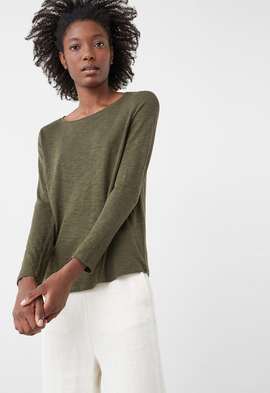 MANGO - Flecked Long Sleeve T-shirt Khaki Green