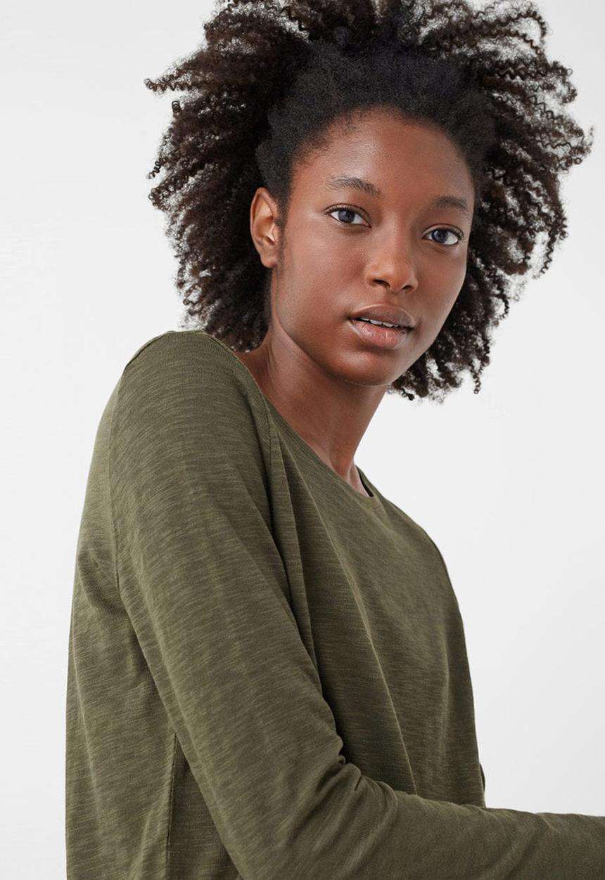 MANGO - Flecked Long Sleeve T-shirt Khaki Green