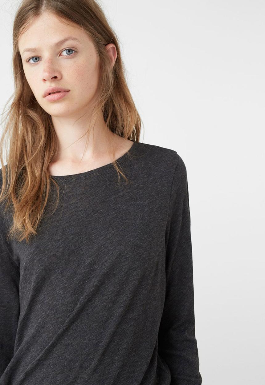 MANGO - Flecked Long Sleeve T-shirt Grey