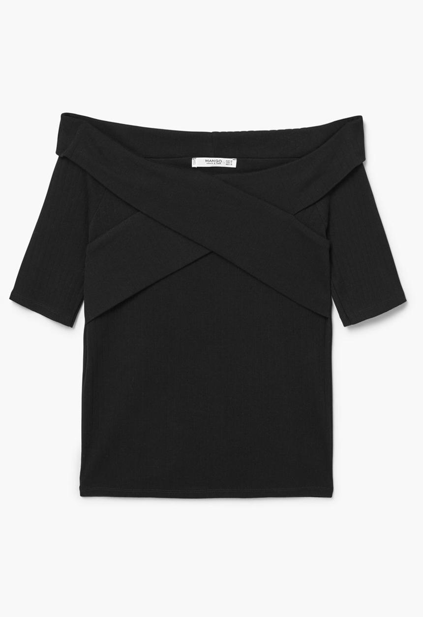 MANGO - Off-the-shoulder Wrap Top Black