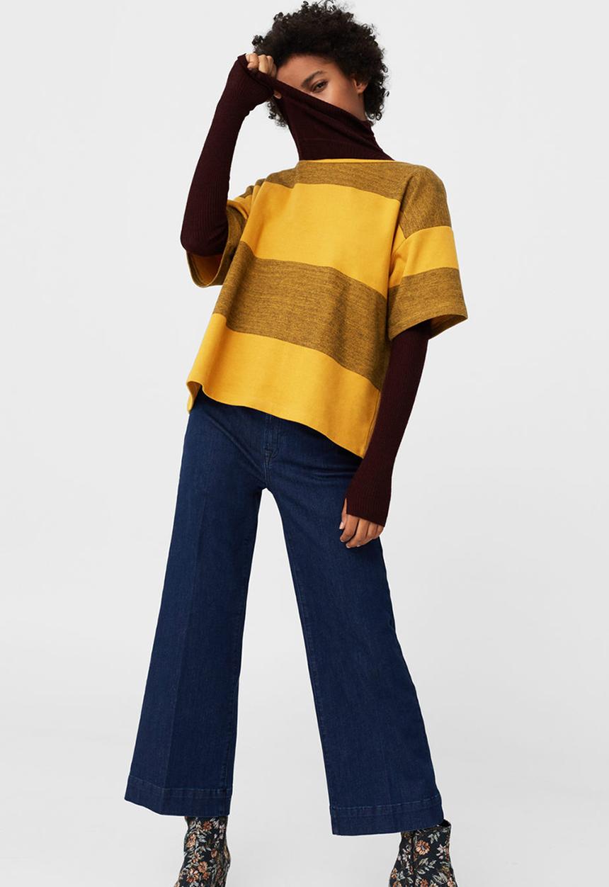 MANGO - Striped Crew Neck T-shirt Yellow
