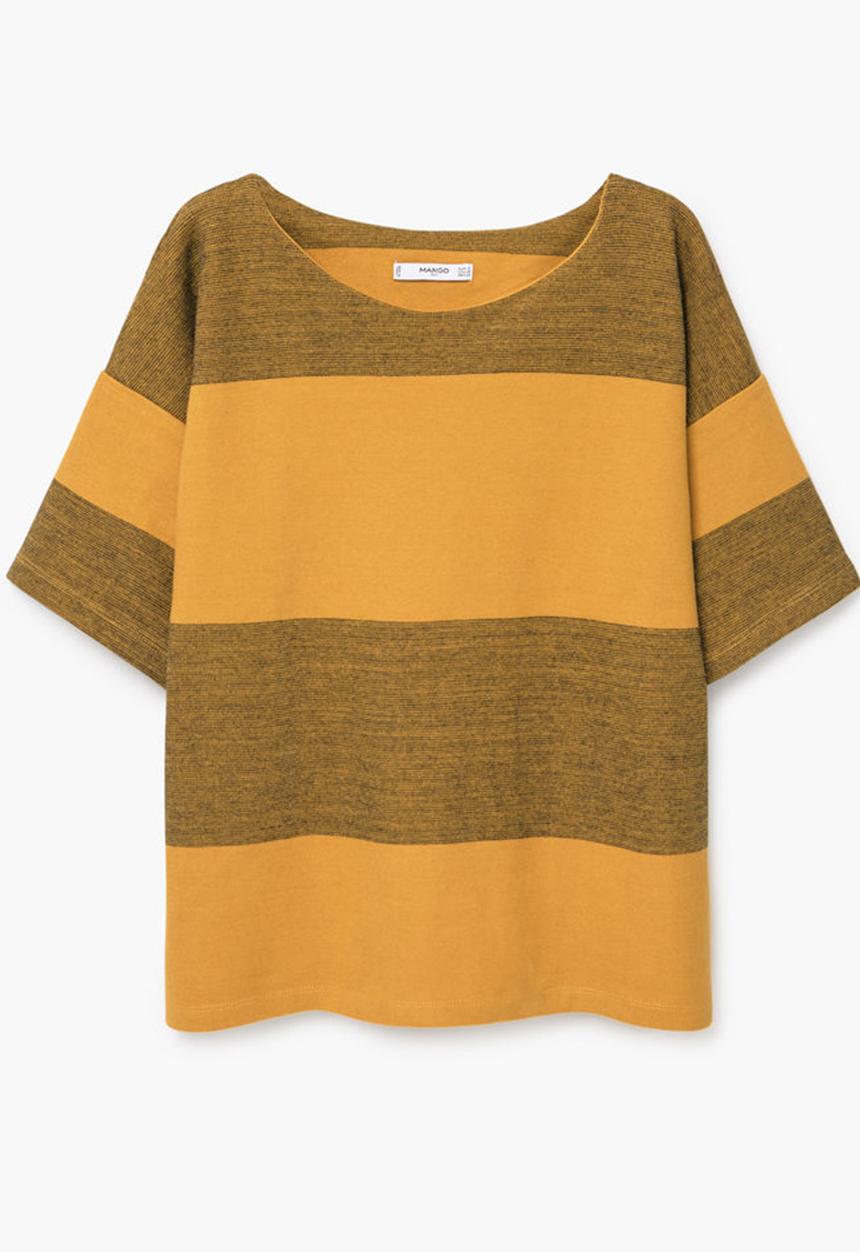 MANGO - Striped Crew Neck T-shirt Yellow