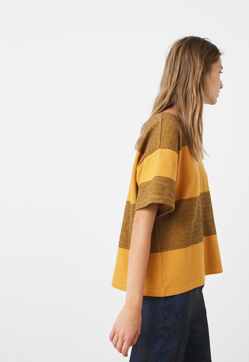 MANGO - Striped Crew Neck T-shirt Yellow