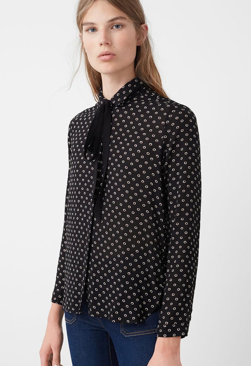 MANGO - Bow Neck Shirt Black