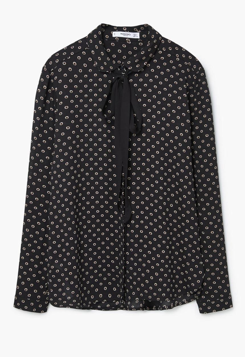 MANGO - Bow Neck Shirt Black