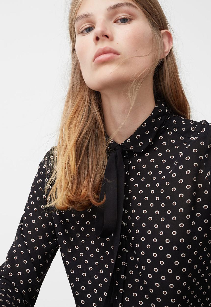 MANGO - Bow Neck Shirt Black