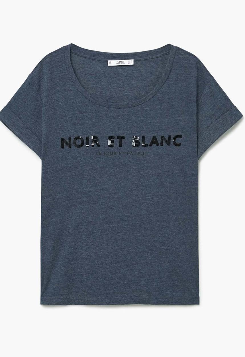 MANGO - Sequined Detail T-shirt Navy