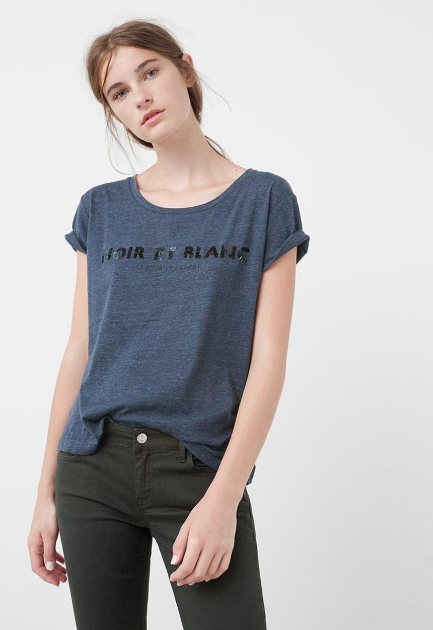 MANGO - Sequined Detail T-shirt Navy
