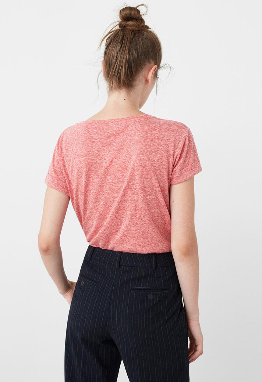 MANGO - Sequined Detail T-shirt Coral