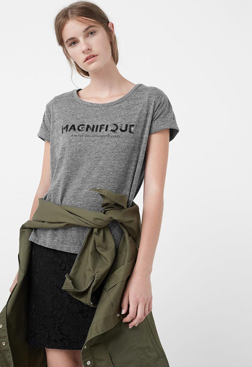 MANGO - Sequined Detail T-shirt Dark Grey