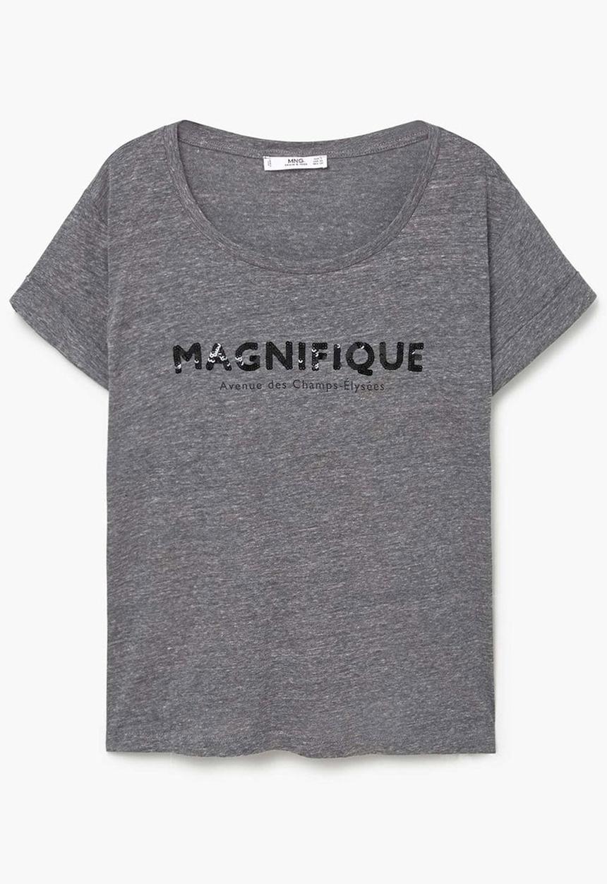 MANGO - Sequined Detail T-shirt Dark Grey