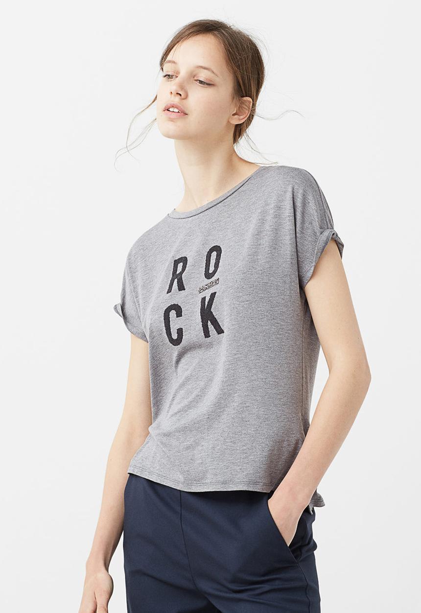MANGO - Placement Print Short Sleeve T-shirt Grey