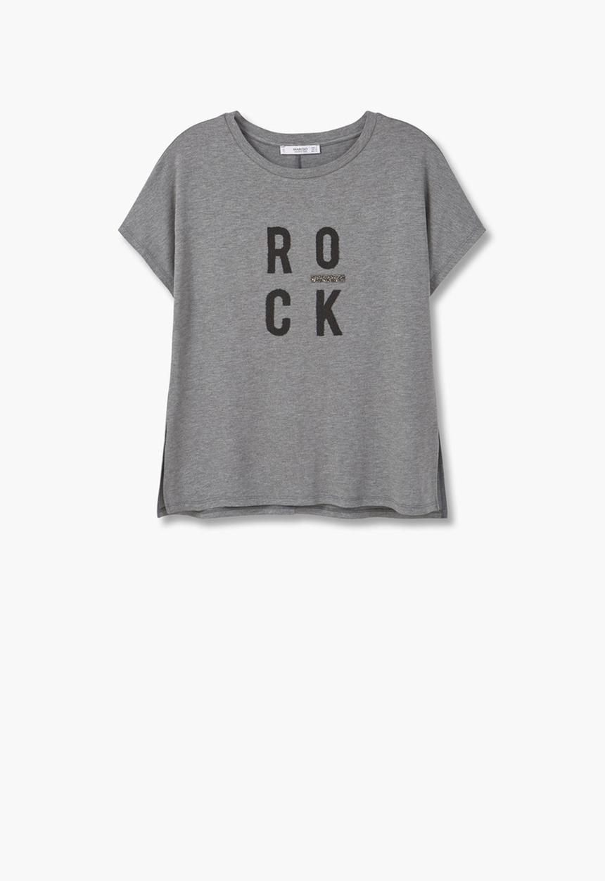 MANGO - Placement Print Short Sleeve T-shirt Grey