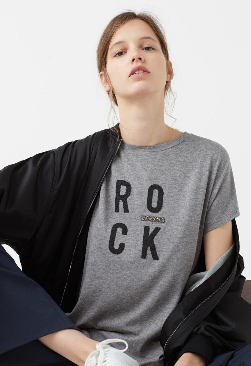 MANGO - Placement Print Short Sleeve T-shirt Grey