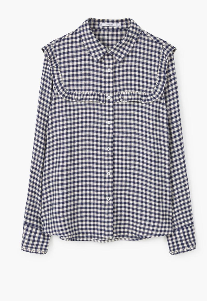 MANGO - Check Shirt with Frill Detail Navy