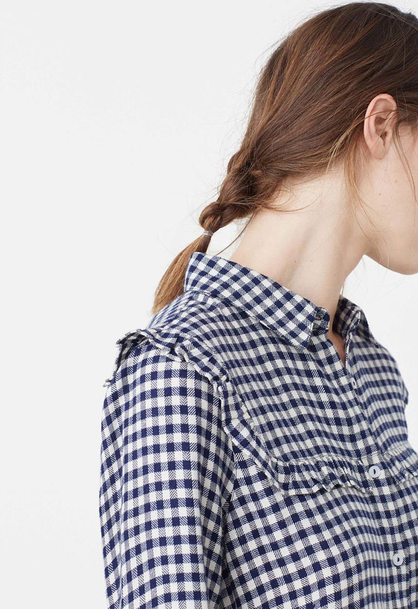 MANGO - Check Shirt with Frill Detail Navy