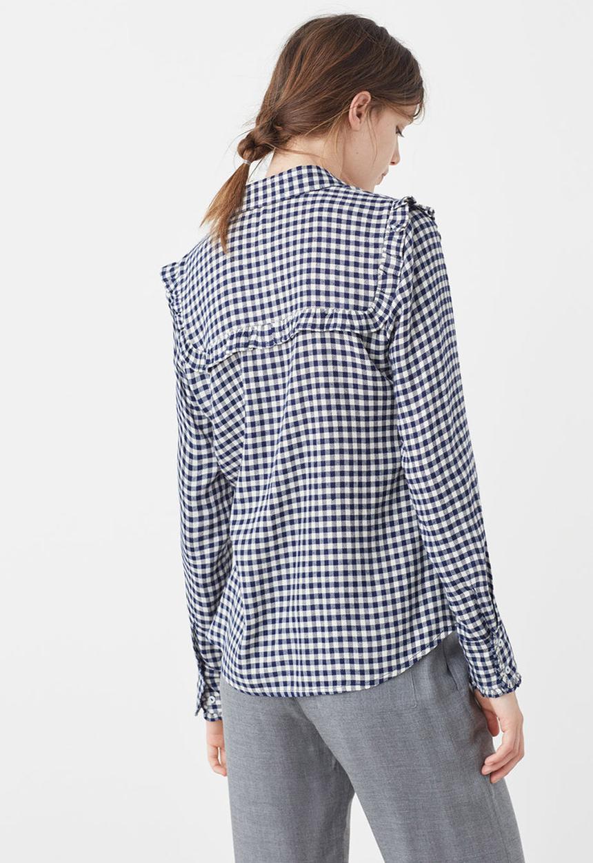 MANGO - Check Shirt with Frill Detail Navy