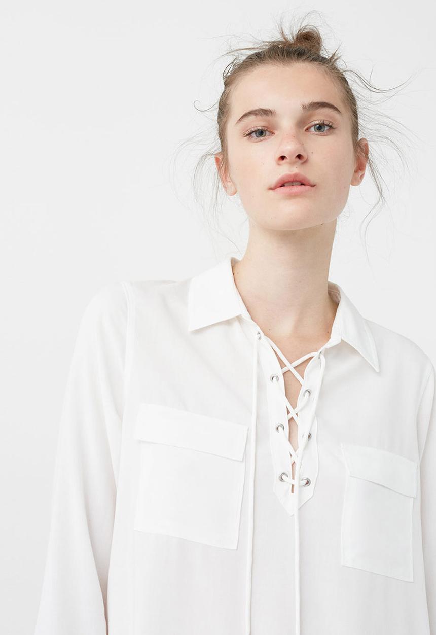 MANGO - Lace-up Shirt White