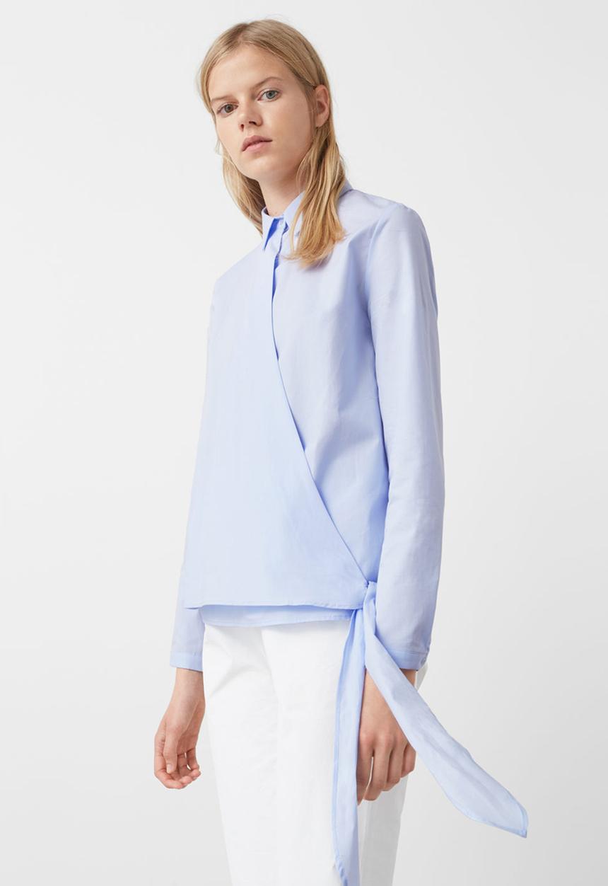 MANGO - Bow Detail Shirt Pale Blue