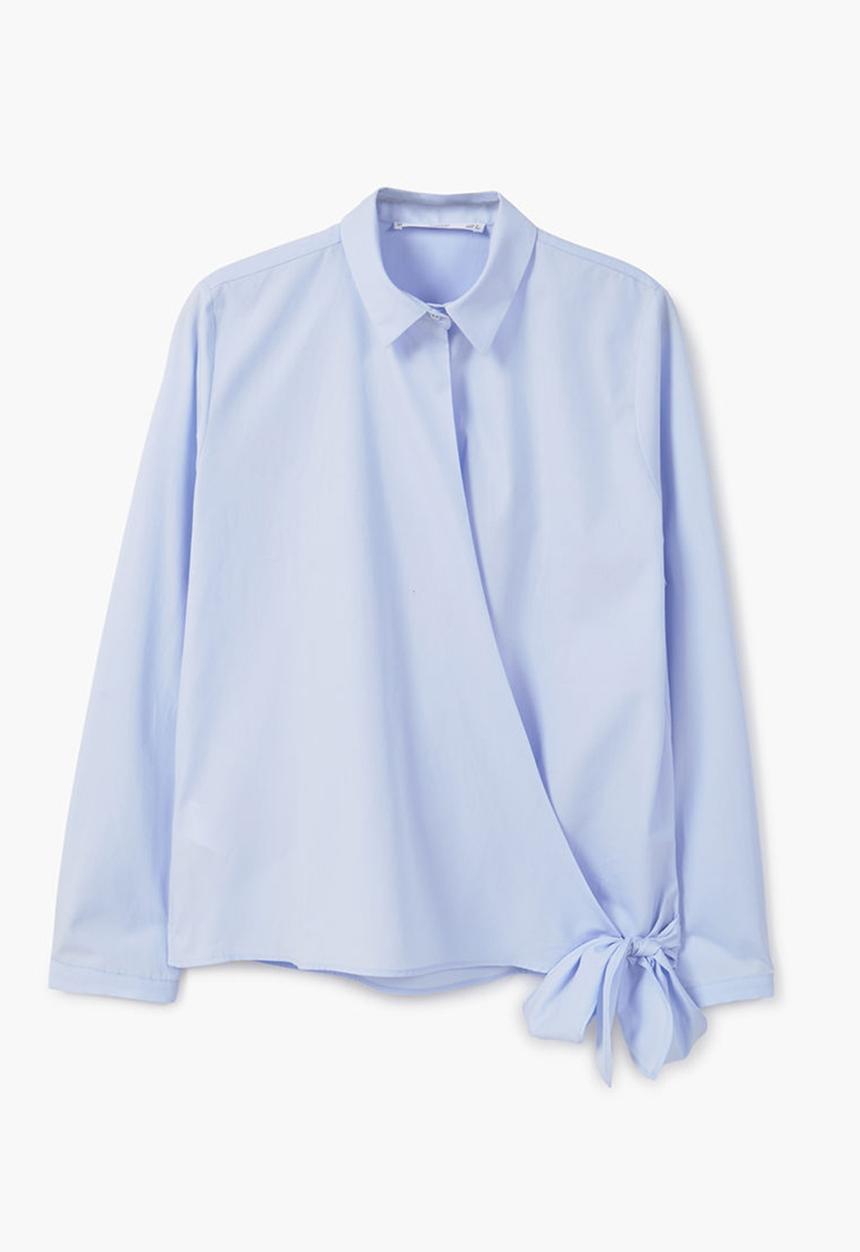 MANGO - Bow Detail Shirt Pale Blue