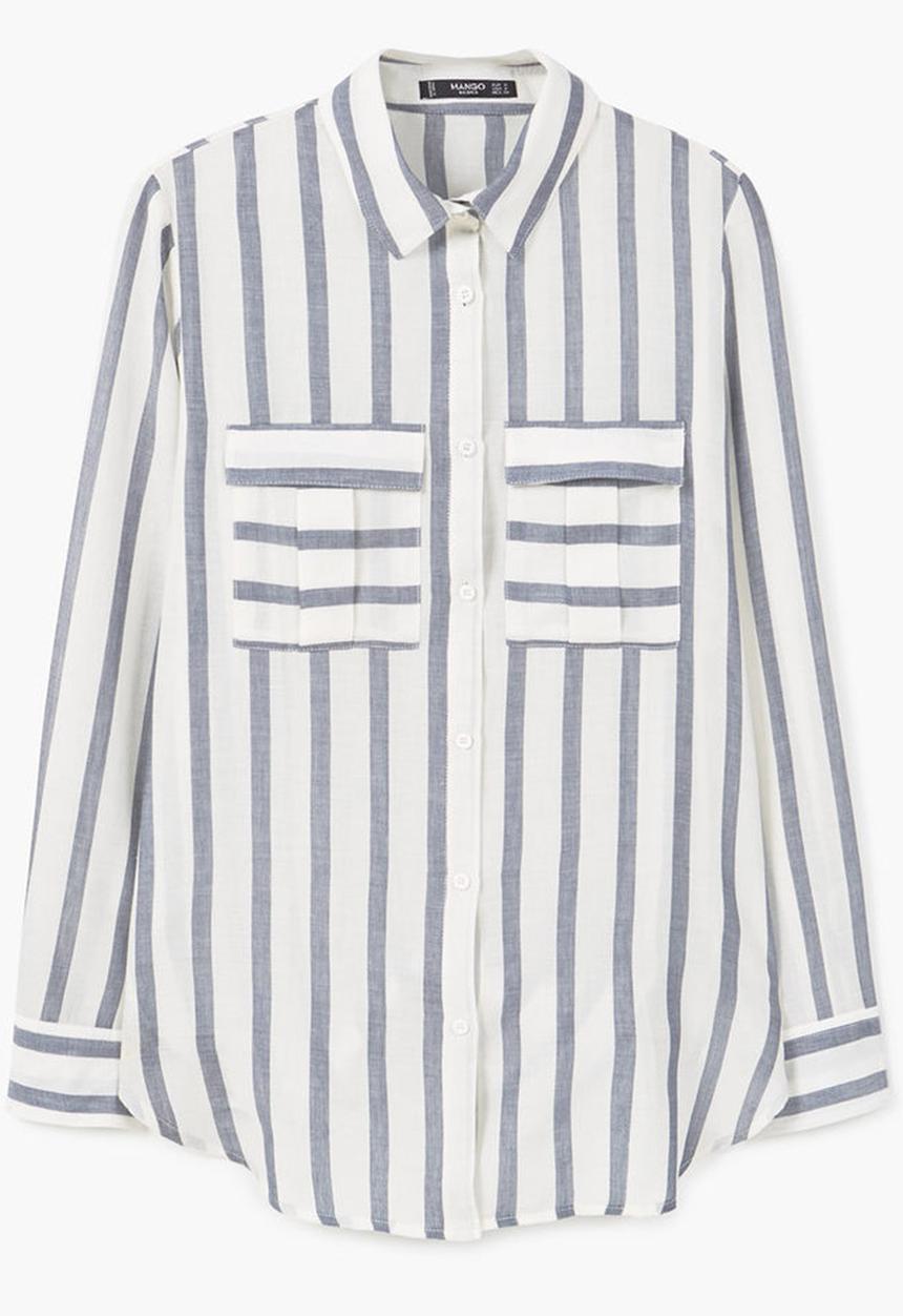 MANGO - Striped Shirt Blue and White
