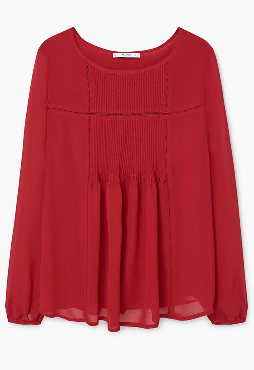 MANGO - Pleated Panel Blouse Red