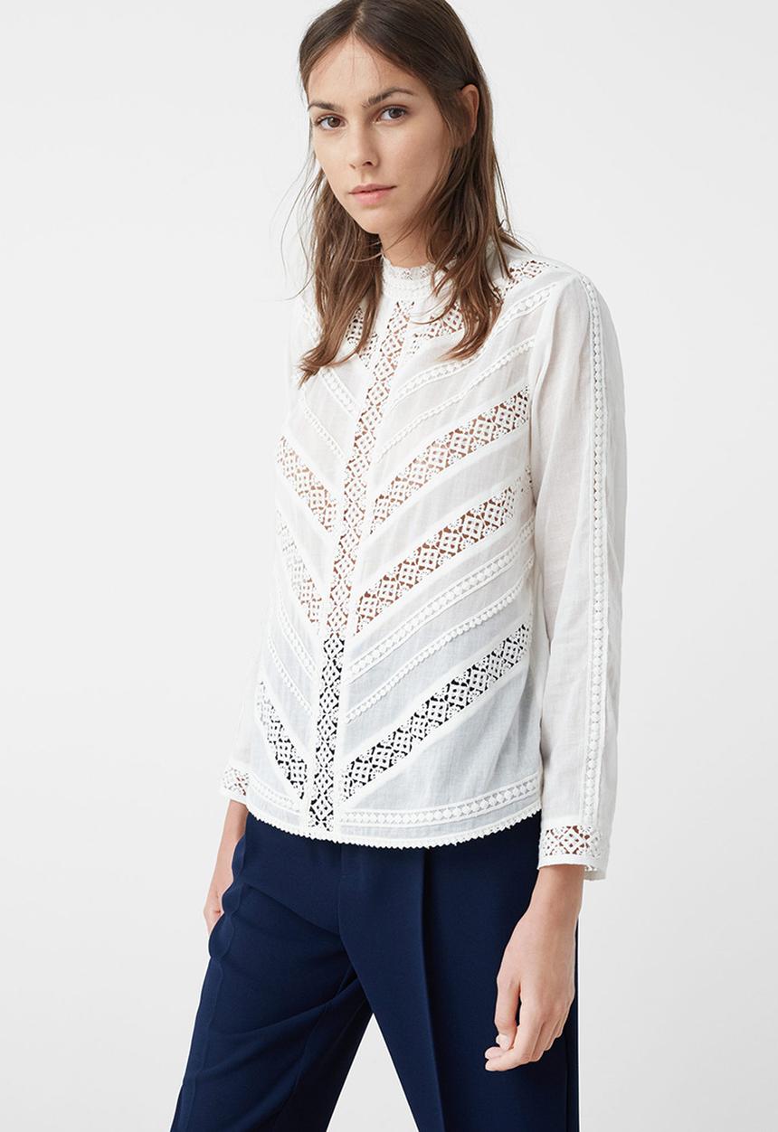 MANGO - Lace Panel Blouse White