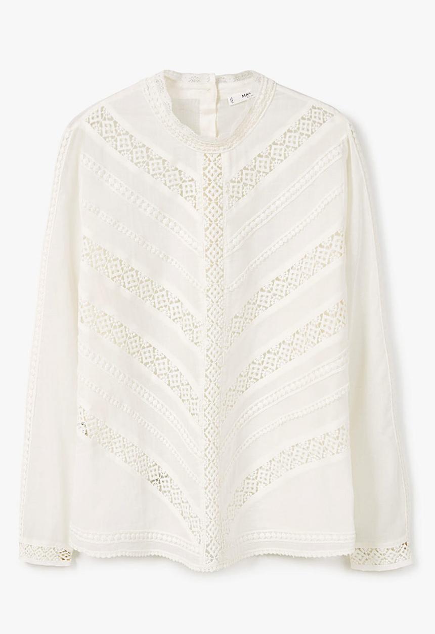 MANGO - Lace Panel Blouse White