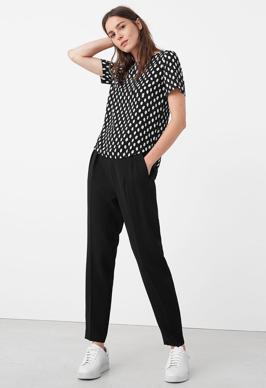 MANGO - Spotted Chest-pocket Blouse Black and White