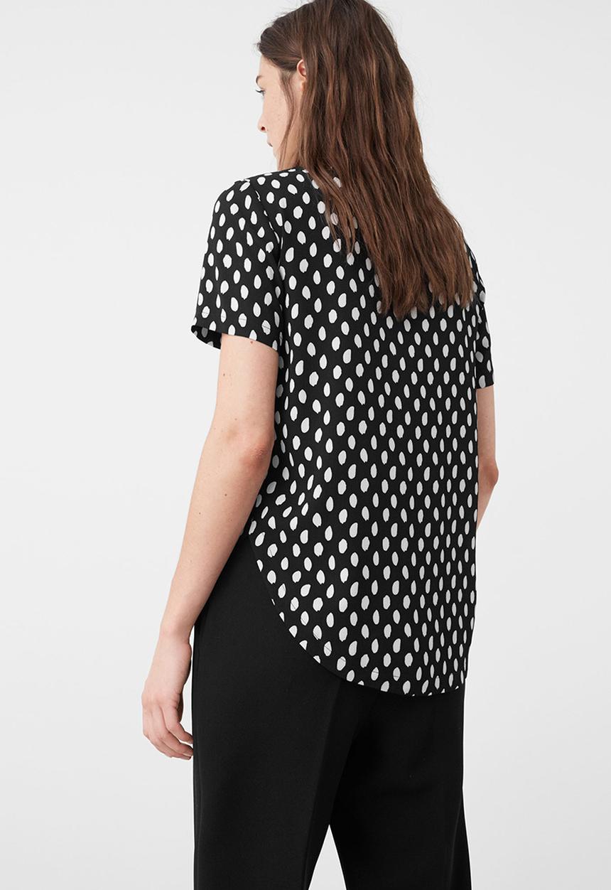 MANGO - Spotted Chest-pocket Blouse Black and White