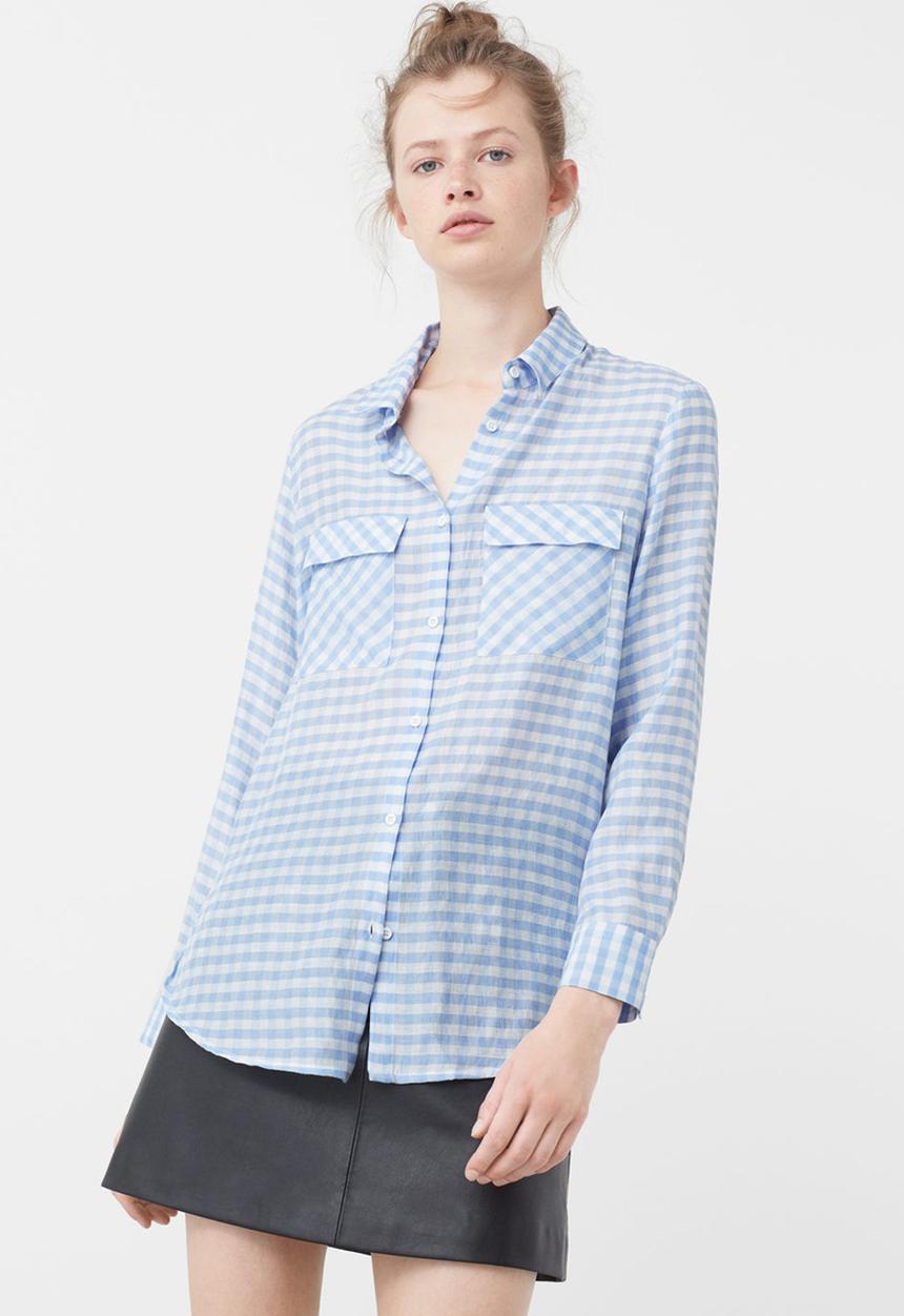 MANGO - Checked Flowy Shirt Blue and White