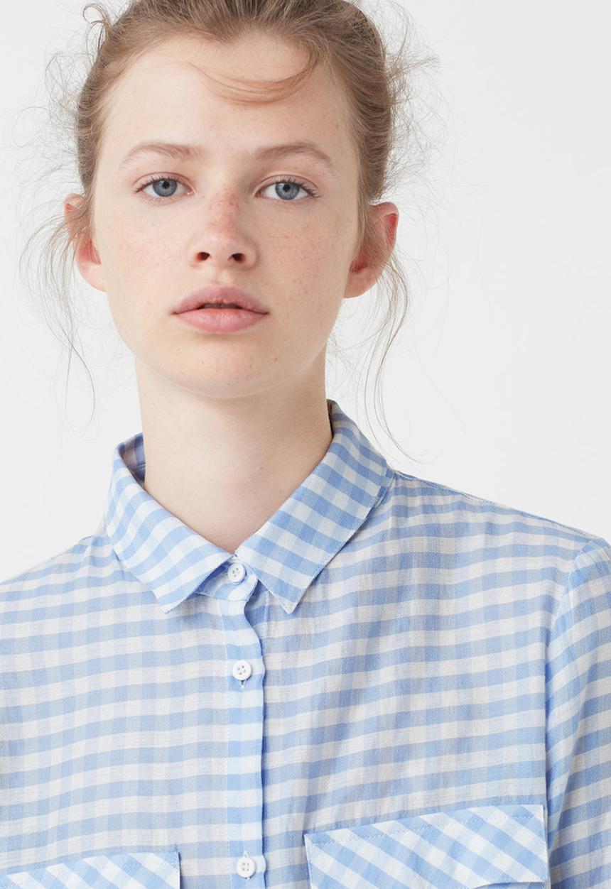 MANGO - Checked Flowy Shirt Blue and White