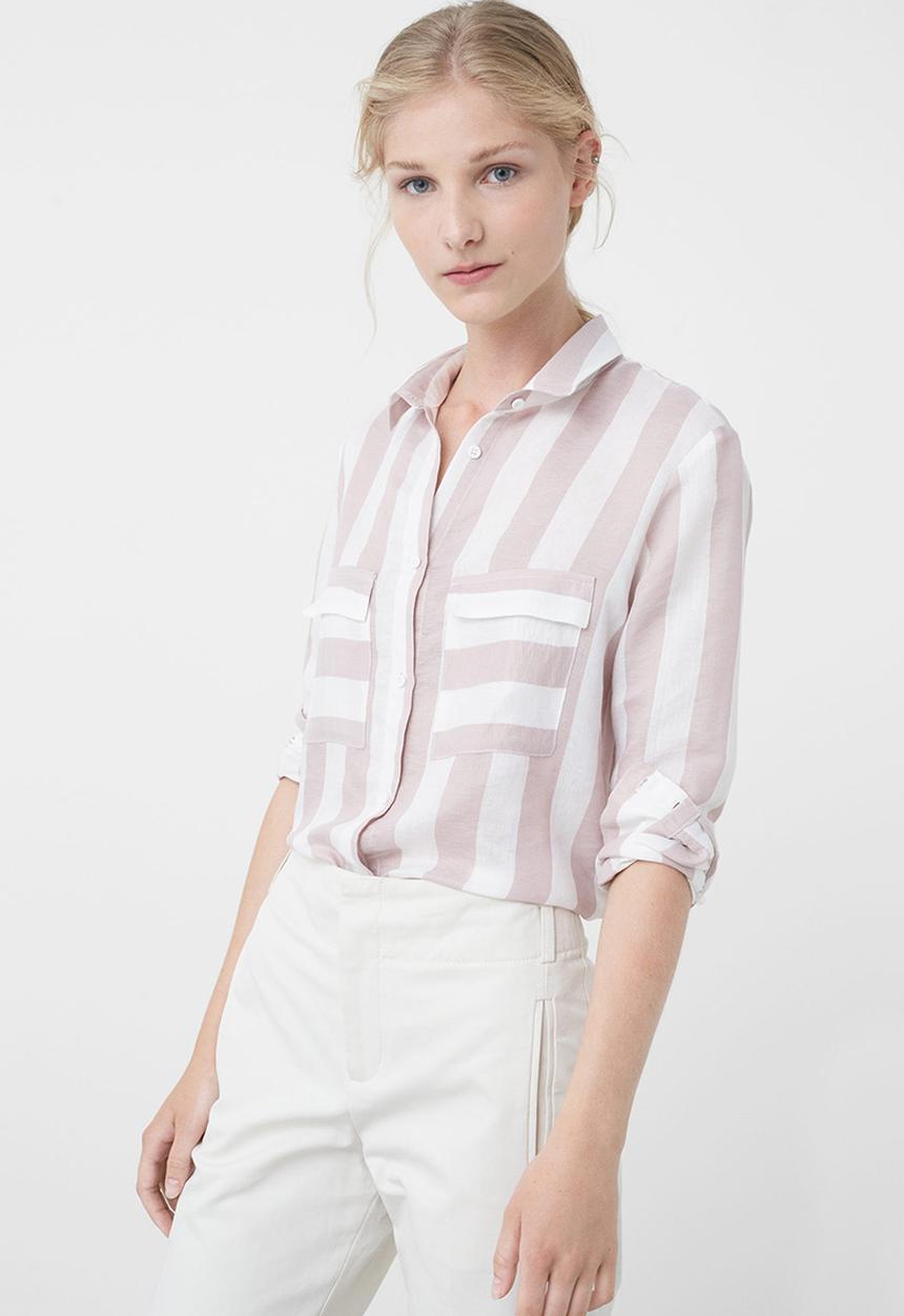 MANGO - Stripe Long Sleeve Shirt Pale Pink