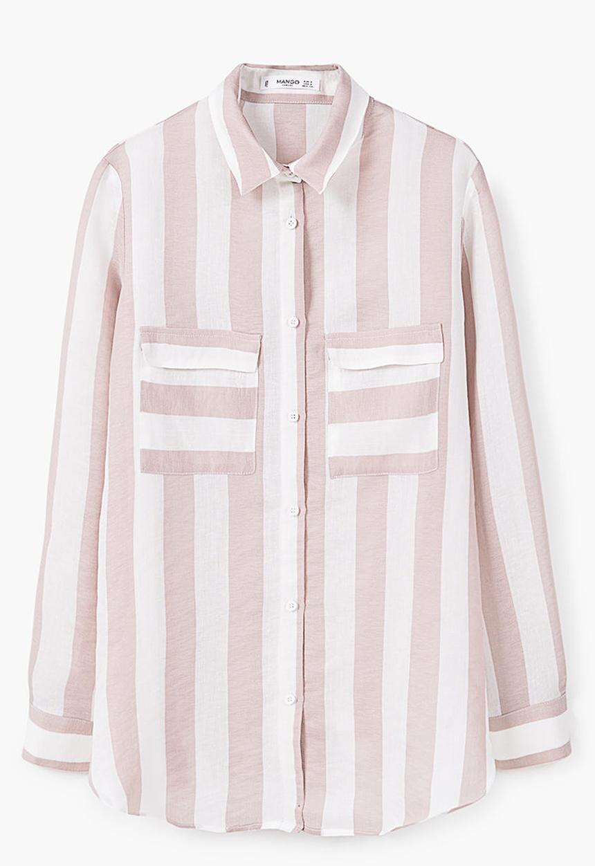 MANGO - Stripe Long Sleeve Shirt Pale Pink