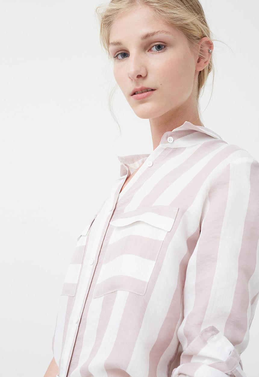 MANGO - Stripe Long Sleeve Shirt Pale Pink
