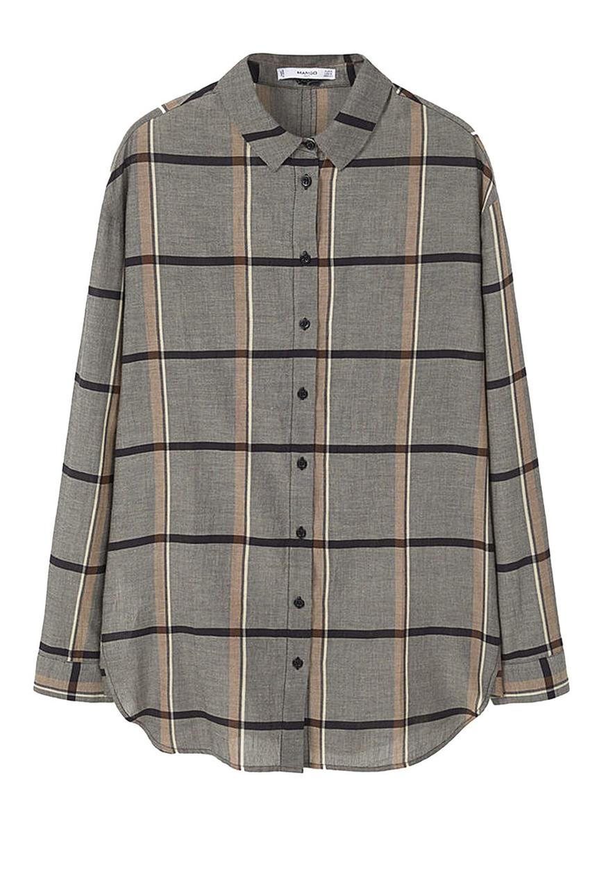 MANGO - Long Sleeve Check Shirt Grey