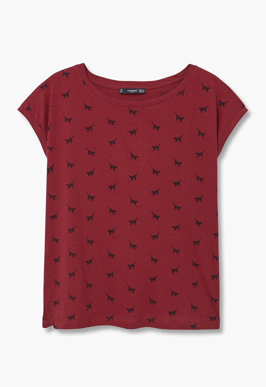 MANGO - All-over Print T-shirt Red