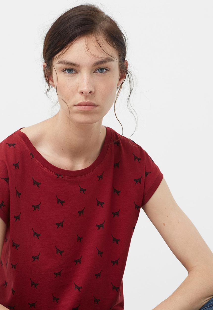 MANGO - All-over Print T-shirt Red