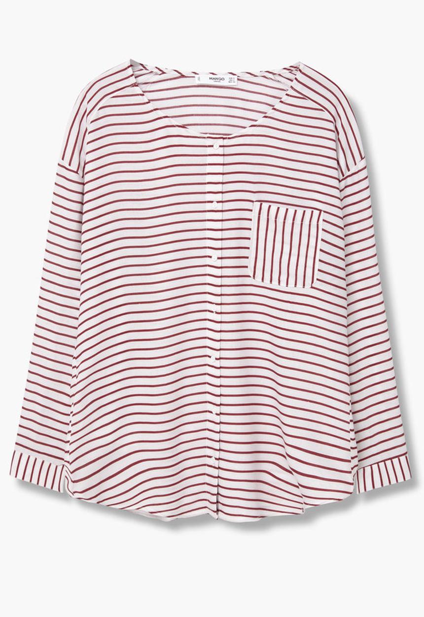 MANGO - Striped Round Neck Shirt Off White