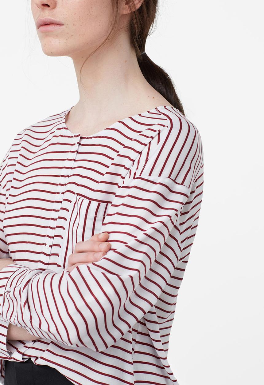 MANGO - Striped Round Neck Shirt Off White