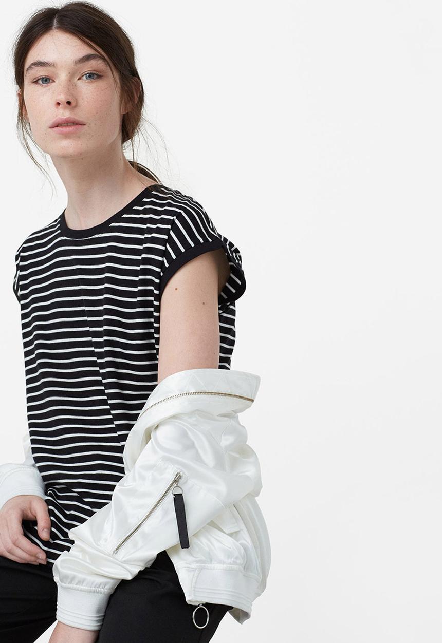 MANGO - Striped Cap Sleeve T-shirt Black and White