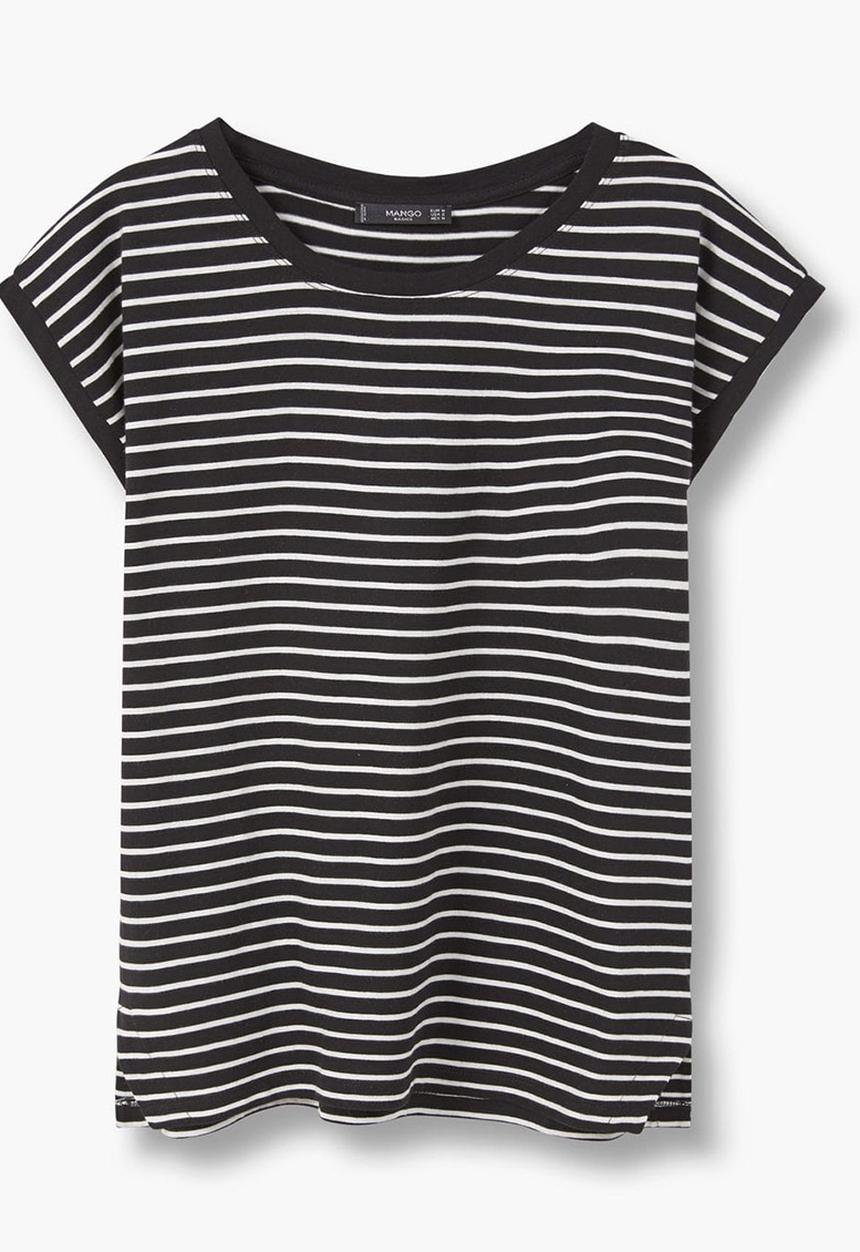 MANGO - Striped Cap Sleeve T-shirt Black and White