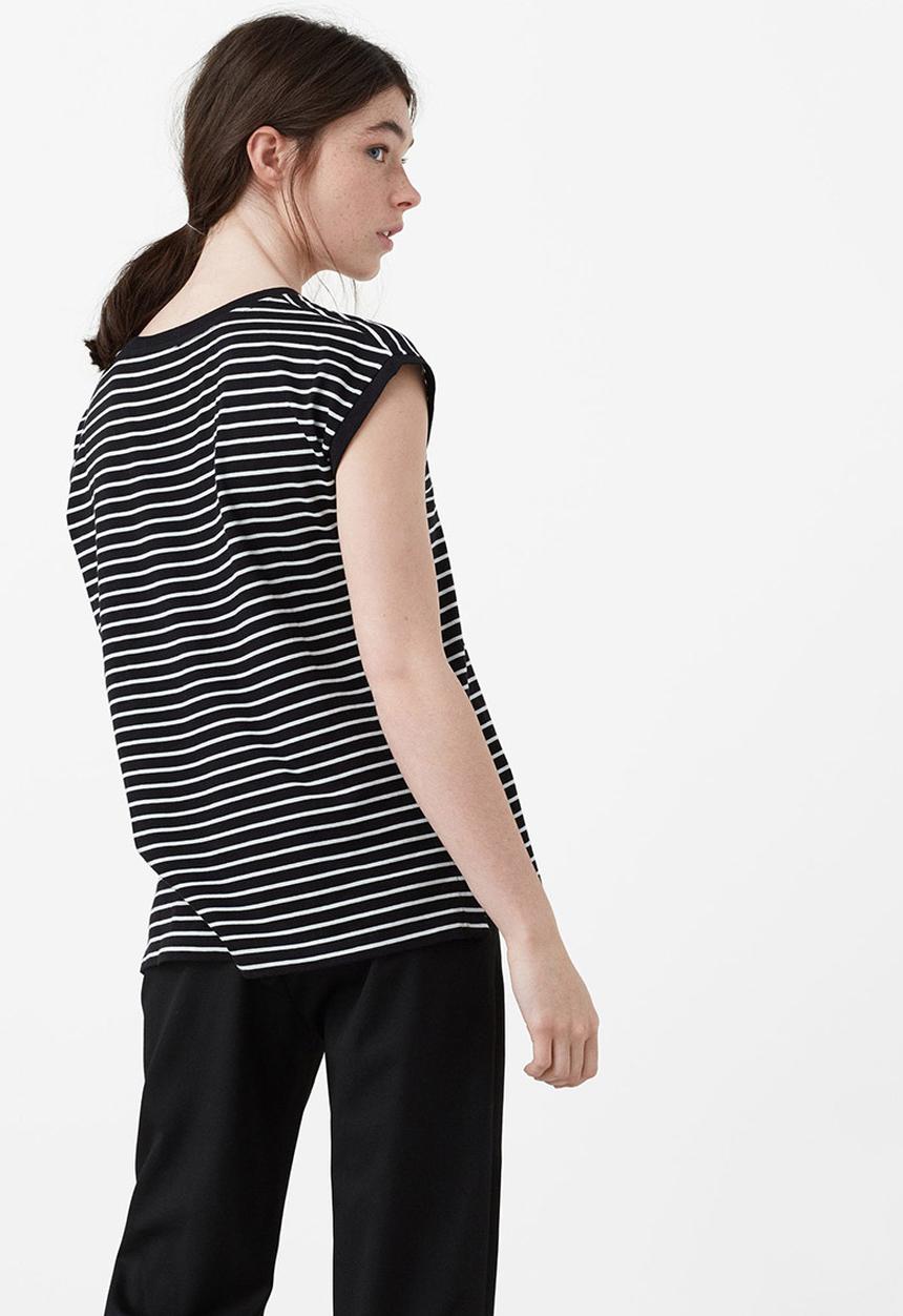 MANGO - Striped Cap Sleeve T-shirt Black and White