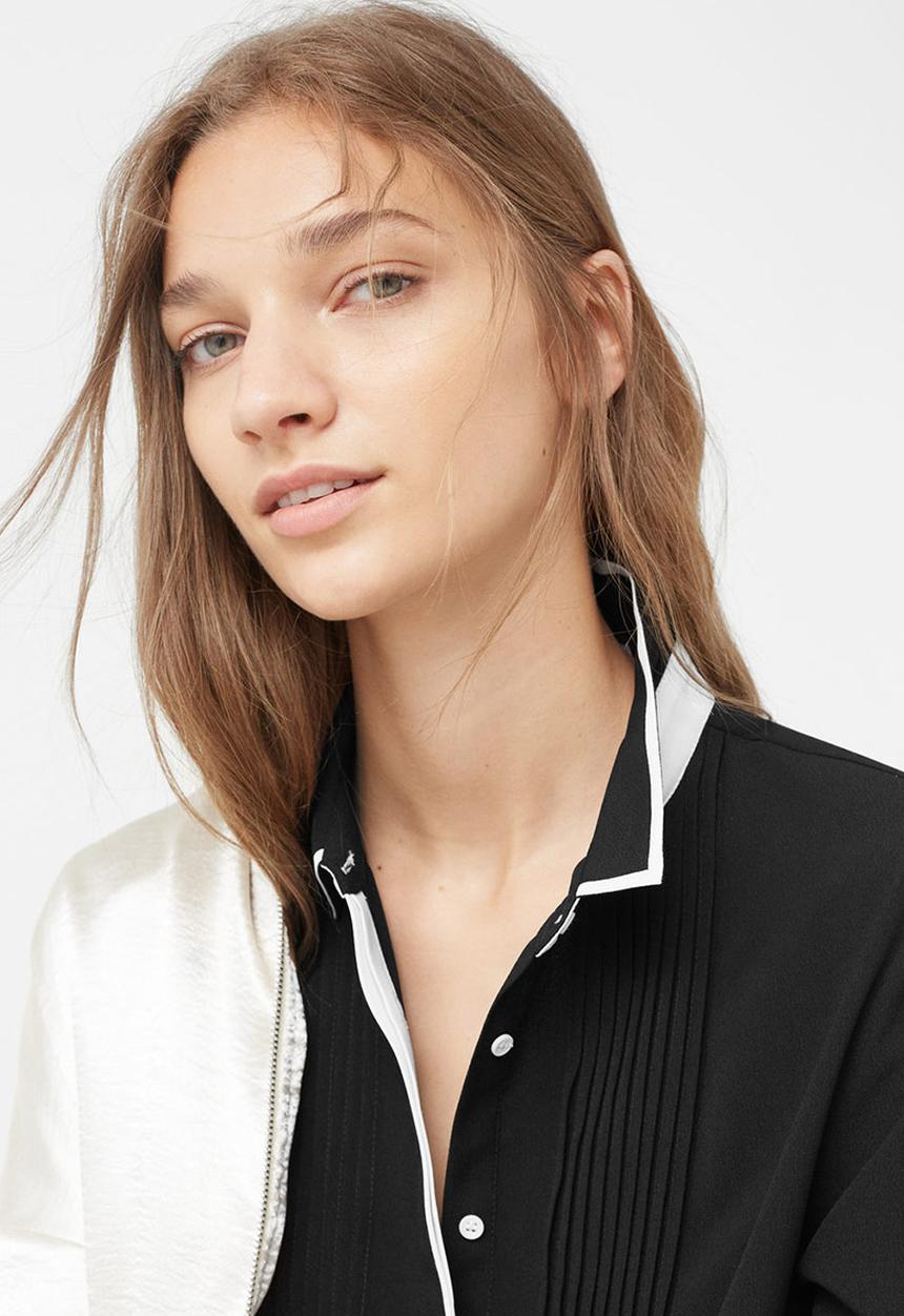 MANGO - Contrast Trim Shirt Black