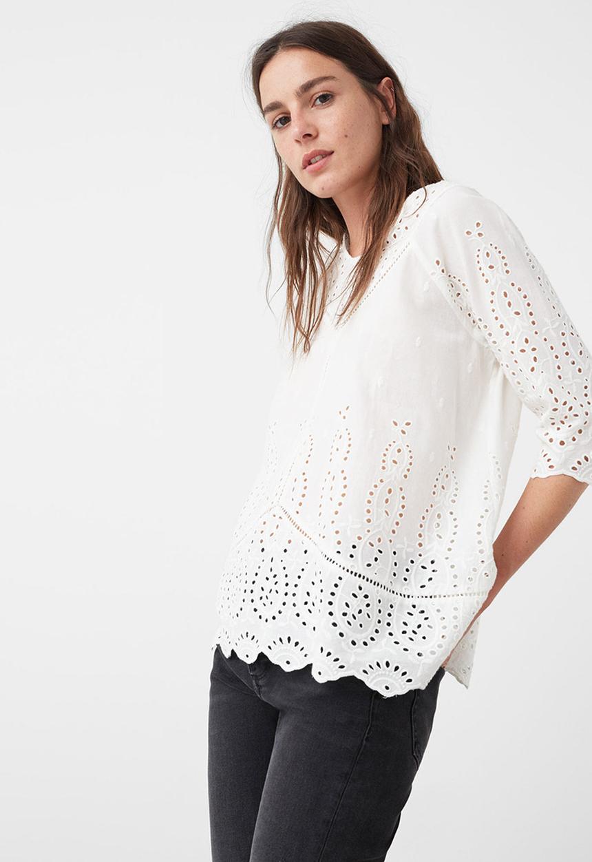 MANGO - Embroidered Detail Blouse White